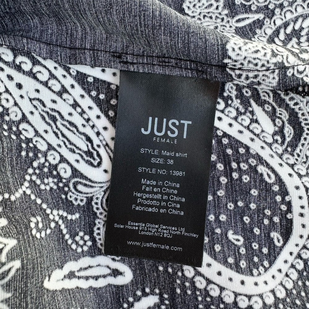 JUST Female Maid Shirt Women's Sz 38 Black Paisley Print Button Down Shirt - Picture 10 of 12